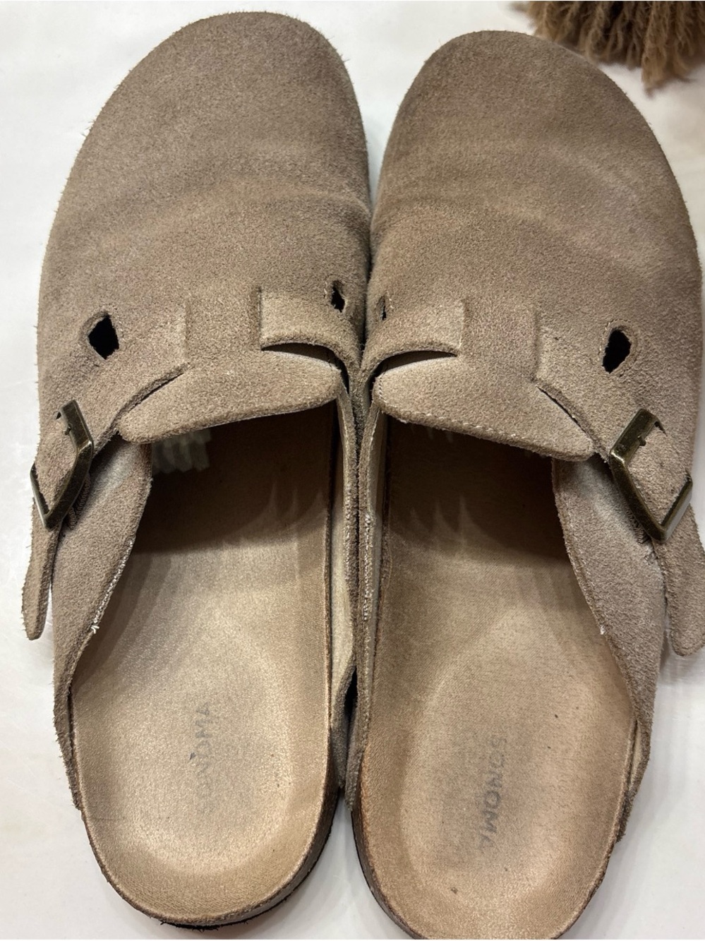 Sonoma Taupe Suede Slip-On Clogs with Buckle